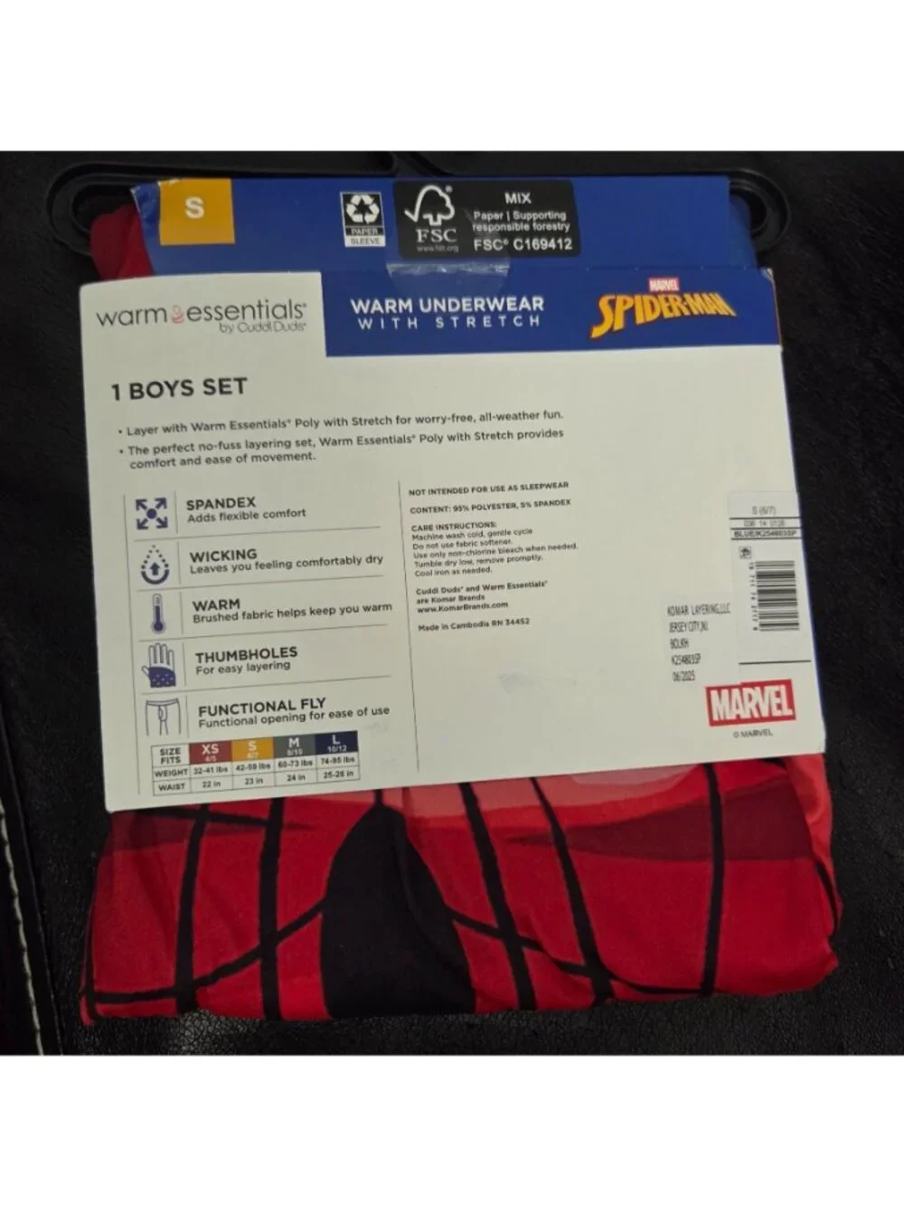 Marvel Spiderman Boys Warm Essentials Underwear Set Small Stretch Fabric With Th